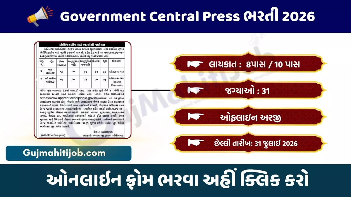 Government Central Press Gandhinagar Recruitment 2026